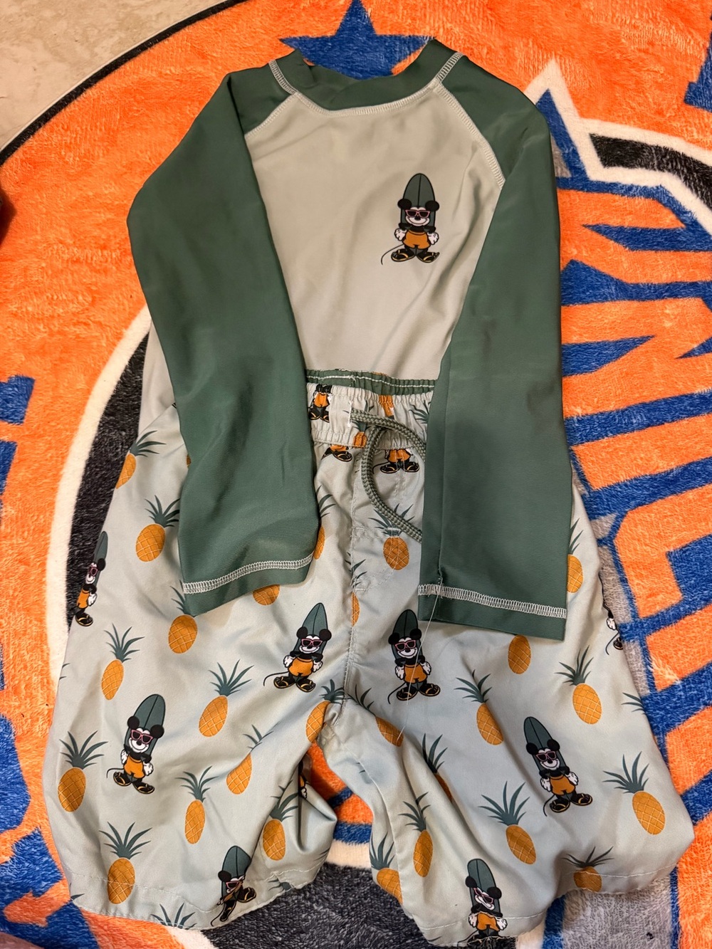 Disney Mickey Mouse- Pineapple Long sleece Rash Guard & swim trunks
